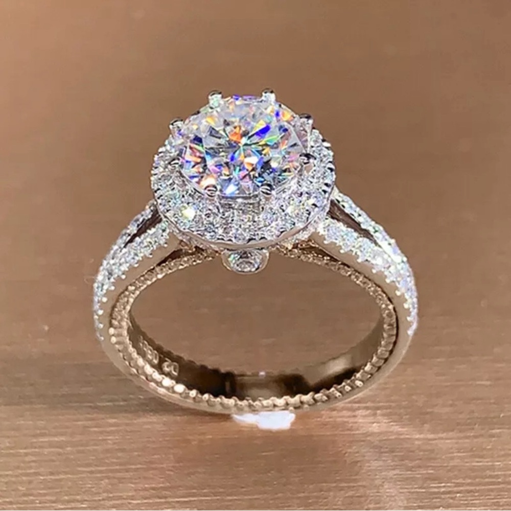 NEW 925 Sterling Silver Round Diamond Cubic Zirconia Ring - Picture 4 of 9